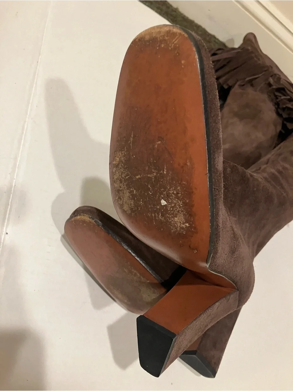 Alaia authentic Dark Brown Suede Over-the-Knee Fringe Boots